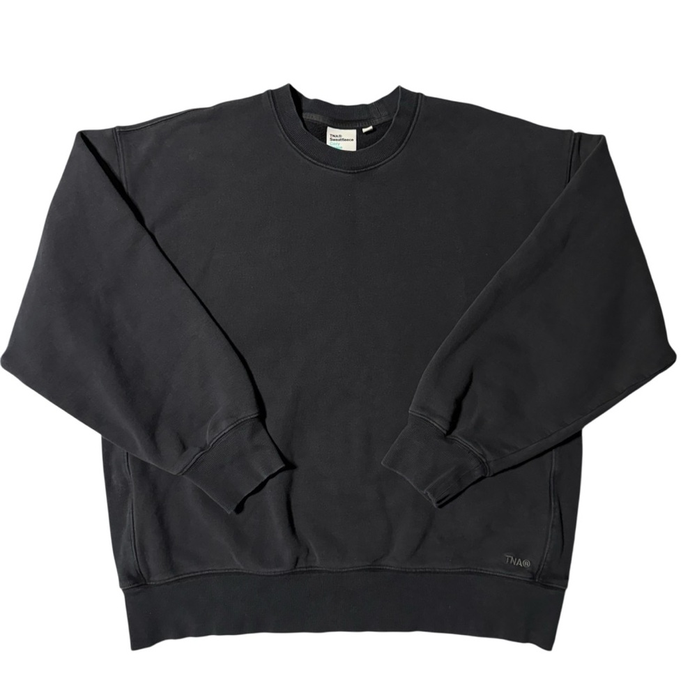 Aritzia TNA Cozy Sweatfleece Boyfriend Crew Sweatshirt Pullover Black Women Sz M - Picture 2 of 8